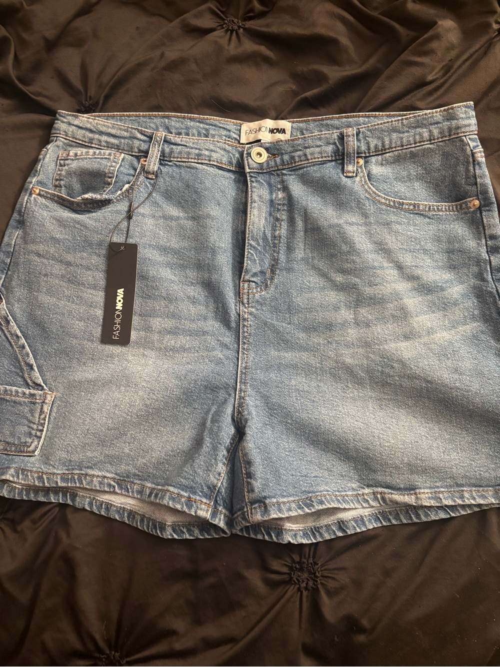 Fashion Nova Utility Light Wash Blue Denim Shorts